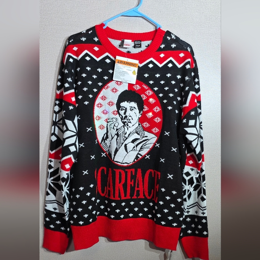 Scarface Graphic Men's Crewneck Sweater - Black & Red